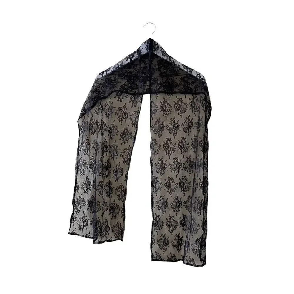 Honey Black Bohemian Elegant Embroidered Floral  ALL LACE Shawl One